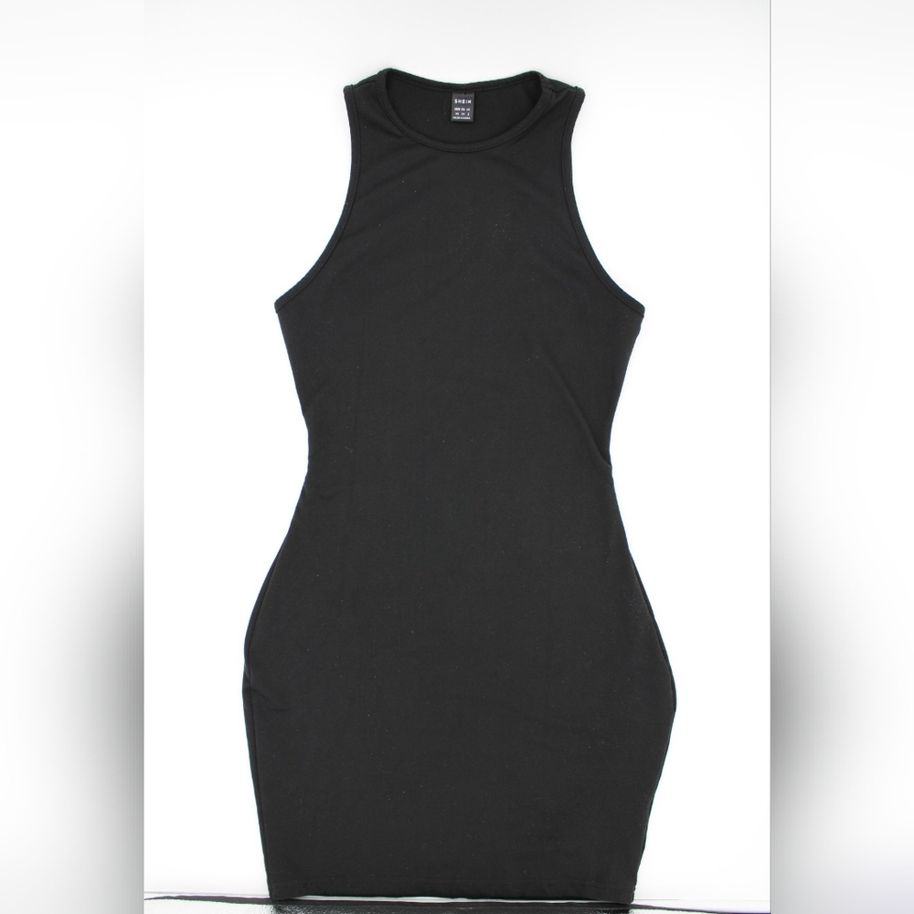 Shein Black High Neck Stretch Mini Tank Dress - Picture 2 of 6